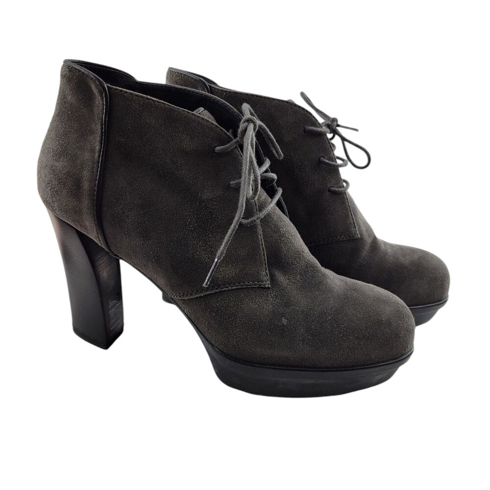 Tod's Boots Womens 7 37‎ Chukkah Platform Heel Lace Up Gray Suede Academia Prep